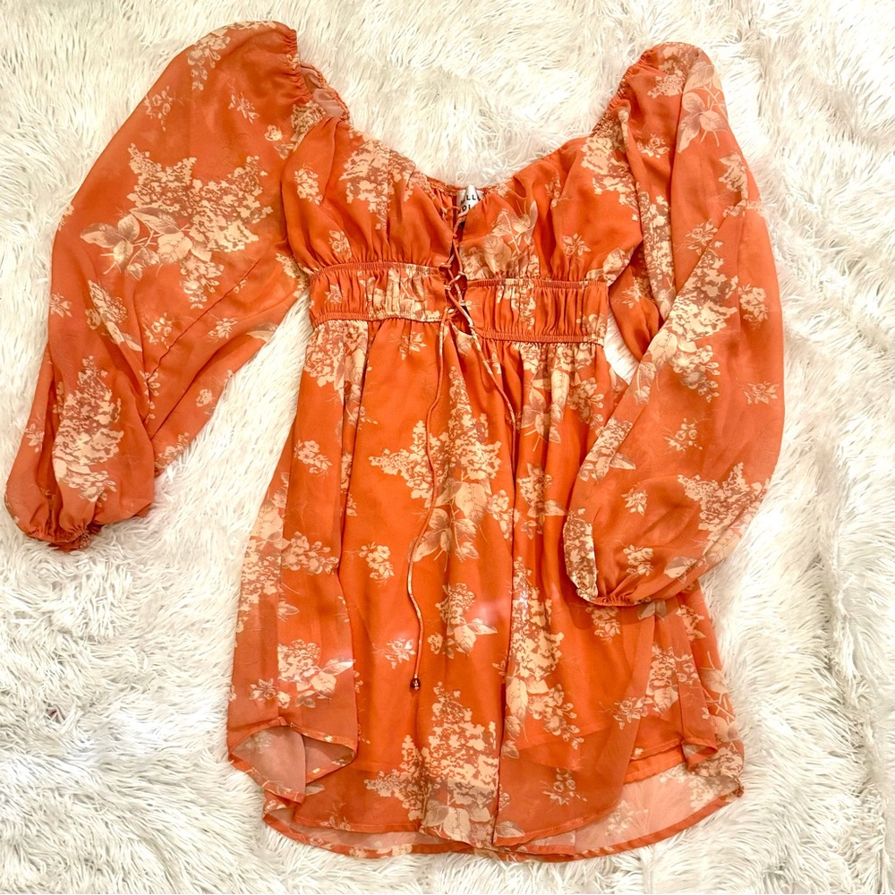 Hello Molly Orange Floral Mini Dress